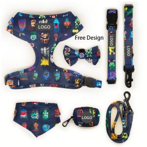 Neoprene Dog Harness And Leash Set Personalized Designer Custom Pattern No Pull