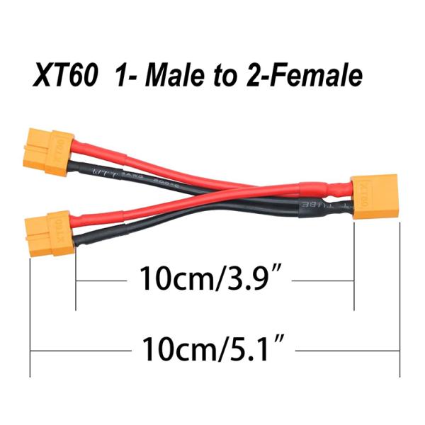 14AWG XT60 1 Male to 2 Female Y Splitter Extension Cable for RC Lipo Battery