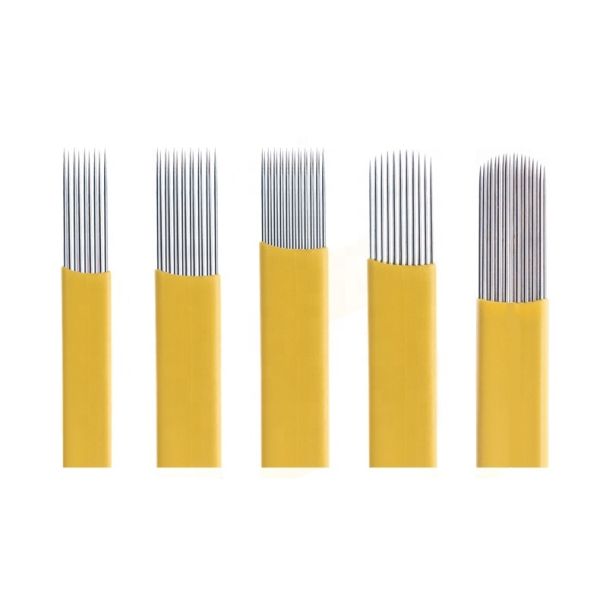 Disposable Sterilized 0.25mm Yellow Double Flat Microblading Needle for Eyebrow
