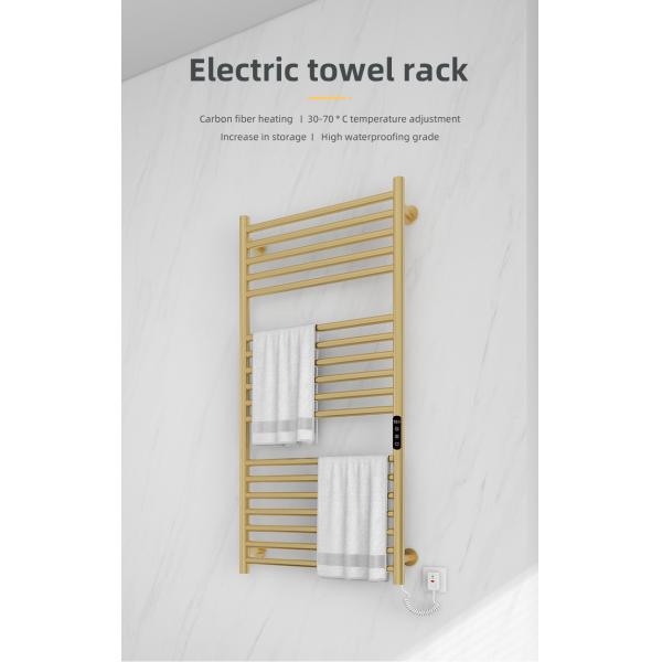 Gold Wall Mount HEATED Towel Warmer with Sleek Round Tube Design and Free Standing Option