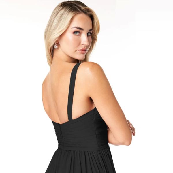 Wonderful Spaghetti Straps Black Chiffon Bridesmaid Dress Sleeveless V-Neck Pleated Ruffles Zipper Plus Size