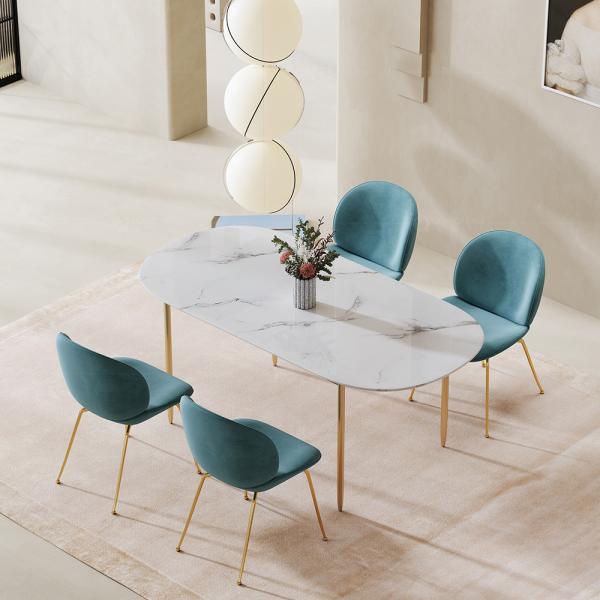 Luxury Kitchen Dining Table Stainless Steel Base Marble Top