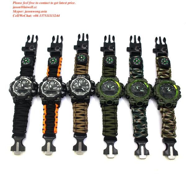 Balck Emergency Paracord Survival Watch Cool Camping Accessories Built In Battery