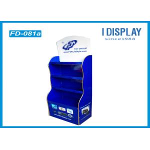 Quality 3 Tiers Custom Cardboard Floor Displays Stand Blue Color For Computer Accessories for sale