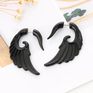 Trendy Wings Earrings for Women Black Angle Feather Drop Earring Ear Plugs Punk