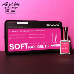 Medium Coffin Gel X Nail Tips 500pcs Pre Shaped Clear Full Cover Long Square Nails Extensions in PVC Box carton Box