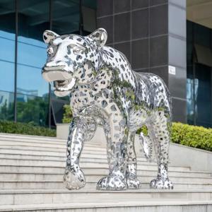Outdoor Plaza Or Villa Decoration Stainless Steel Leopard Sculpture