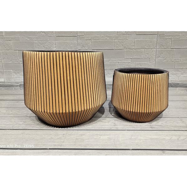 Golden - Brown Hue Stripe Patterns Round Fiber Clay Planter Durable Office Decoration Project
