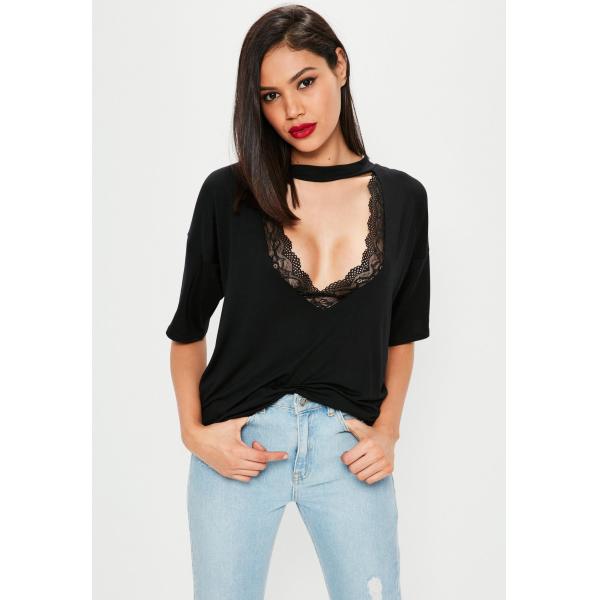 Black Choker Neck Cut Out Clothing T Shirt Women
