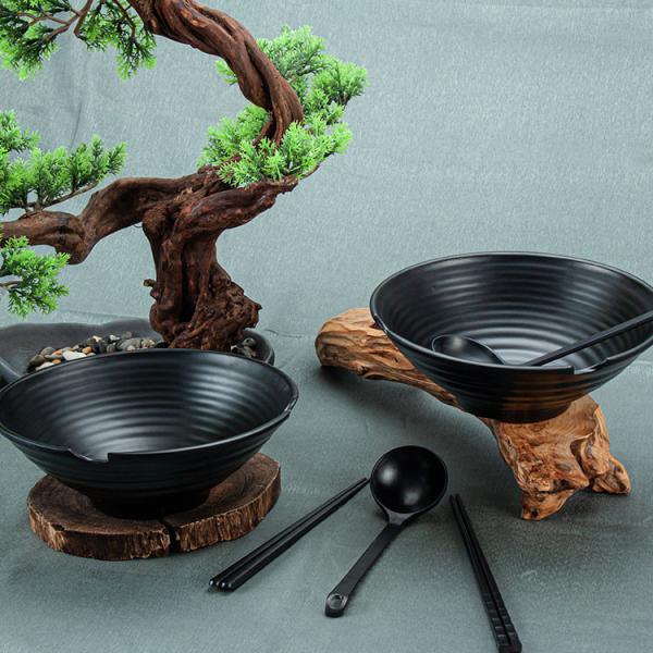 Buy Black Melamine Ramen 37oz Soup Bowls With Chopsticks at wholesale prices