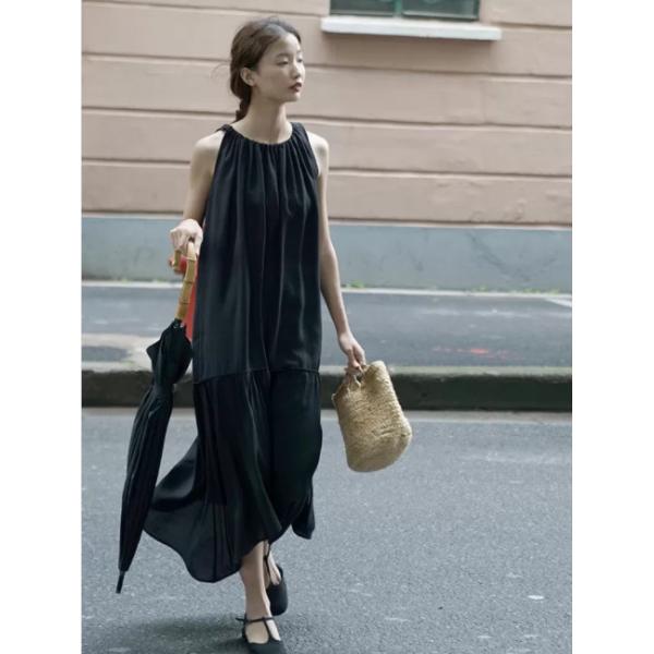 Buy Black 90% Lyocell Material Stretch Tencel Sleeveless Dress Size 38 40 at wholesale prices