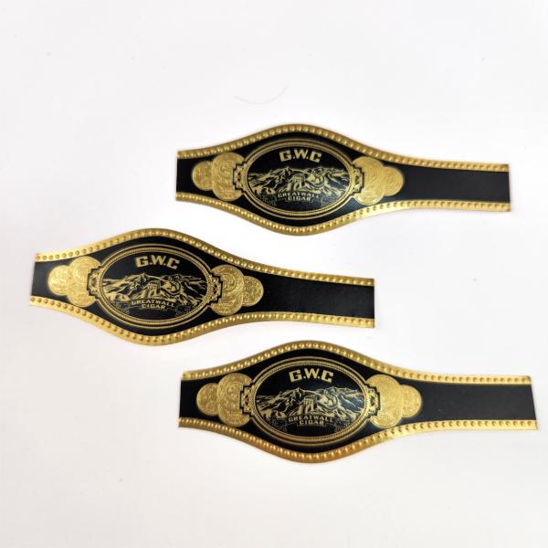 Black Golden Custom Cigar Band Printing Stickers Embossed Gold Foil Band Label Sticker