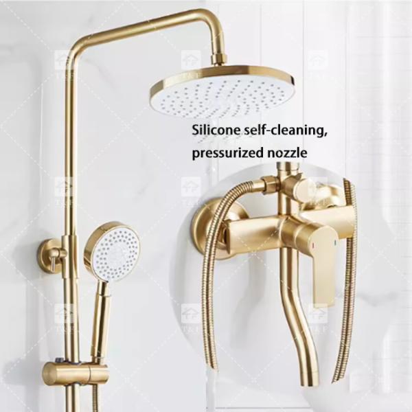 Nordic Light Luxury Shower Set Home Faucet Brass Brushed Gold Hot And Cold Pressurized Nozzle