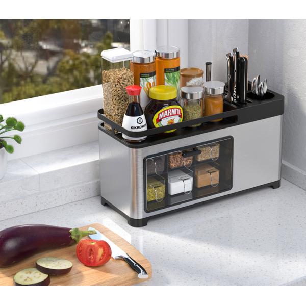 Dustproof 43cm Length Steel Kitchen Basket Rack For Seasoning