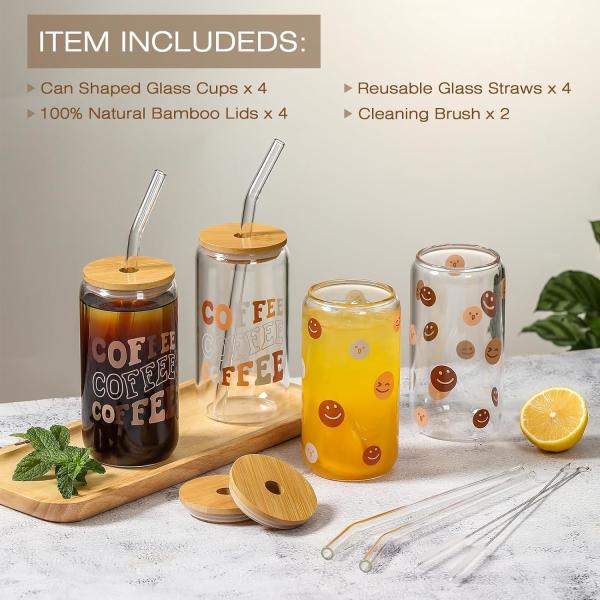 Buy 16 Oz Beer Can Drinking Glasses With Bamboo Lids 4pcs Set at wholesale prices