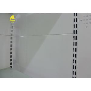 White Color Supermarket Steel Racks Glass Shelf Advertising Upright