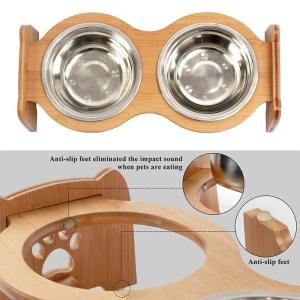 Custom Bamboo PET Feeder Cervical Spine For Cat Dog 13x19.5x40.6cm