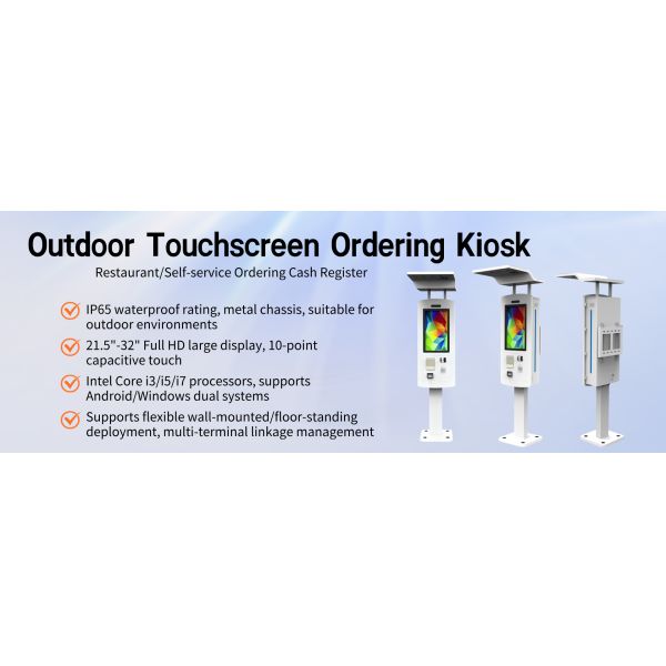 IP65 Waterproof Outdoor Touch Screen Kiosk with 21.5" HD Display and 10-point Capacitive Touch for Self Ordering
