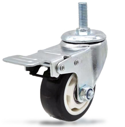 Buy 75mm threaded stem casters with brakes locking wheels PU wheels at wholesale prices