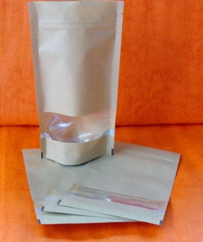 Zipper Printing Customized Paper Bags Silvery Stand Up Kraft Clear Window For