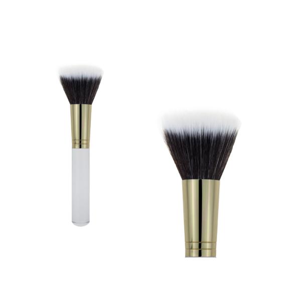 Popular White Handle Makeup Buffer Brush With Aluminium Ferrule