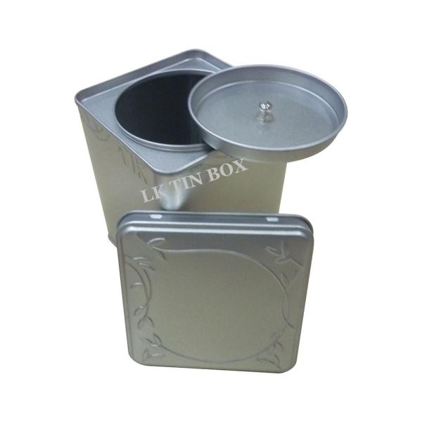 Metal Square Plain Silver Tea Tin Containers Packaging With Inner Lid And Knob