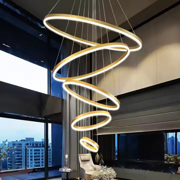 Five Ring Hanging Home Decoration Led Chandelier Ring Acrylic Luxury Ceiling Ring Chandelier