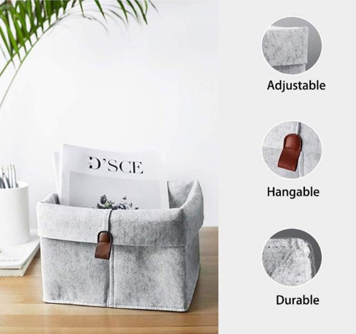25*25*18cm Grey Felt Storage Basket Wonderful Design With Leather Handles