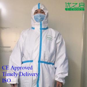 Hospital White Disposable Protective Coverall Sms Non Woven Material Lightweight