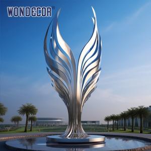 Large scale art angel wings stainless steel sculpture in the park