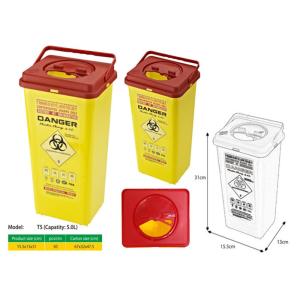 5 Litre Sharps disposal container, Sliding Lid, Red,Sharps Container |