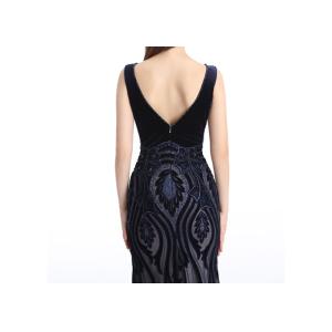 Dark Blue Deep V Neck Ladies Formal Evening Dresses Velvet Fabric Sleeveless