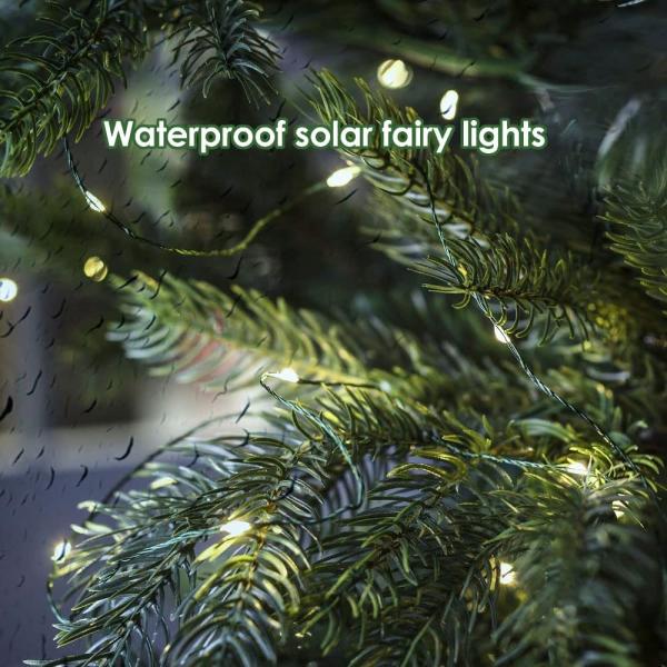 Warm White Solar Fairy Lights 200 Led Waterproof Copper Wire 8 Modes Solar Powered