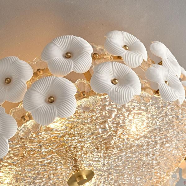 JYLIGHTING Luxury French Romantic Ceramic Flower Glass Chandelier Hanging Light For Bedroom Home Dining Lighting Pendant Lights LED Ceiling Light