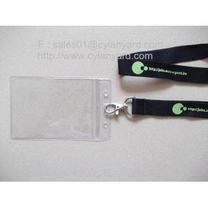 Small wholesale custom polyester neck ribbon with plastic badge pouch,