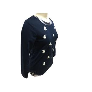 Yarn Dye Insert Layer Ladies Casual T Shirts Womens Fall Tops With Puff Print