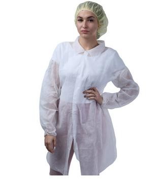 Buy Polypropylene Disposable Protective Coveralls Fluid Resistant Lab Coats at wholesale prices