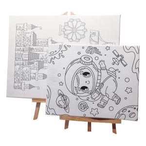 Kids Drawing Pre Printed Stretched Canvas Art Set With Tabletop Easel Custom Size