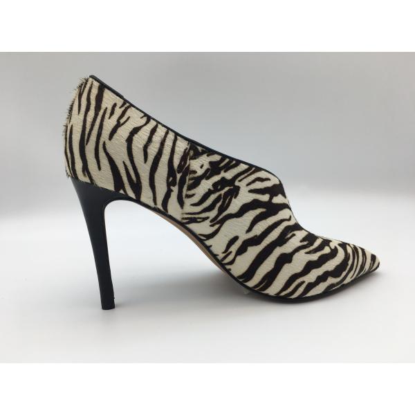 zebra pattern stiletto heel Womens Dress Boots，soft two-tone nappa leather
