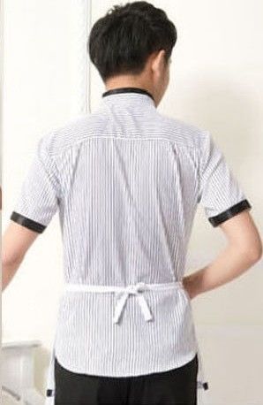 Casual Restaurant Staff Uniform , Short Sleeve Stripe Restaurant Work Shirts