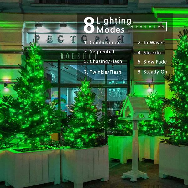 Green Cable Christmas Lights 600 LED Columbus Day Garland Plug In Multi Colors
