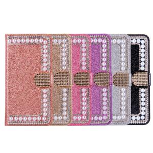 High Quality Pearl Design Diamond Stand Bling Crystal Leather Wallet Phone Case