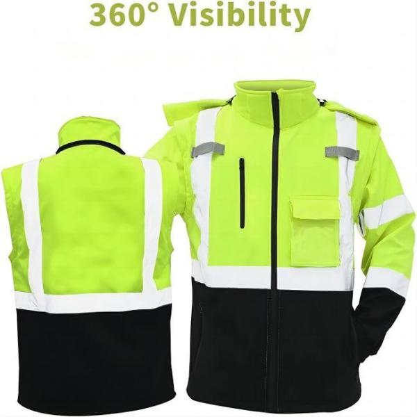 55inch Safety Reflective Jacket Removable Hood Sleeves Hi Vis Waterproof Lightweight Jacket