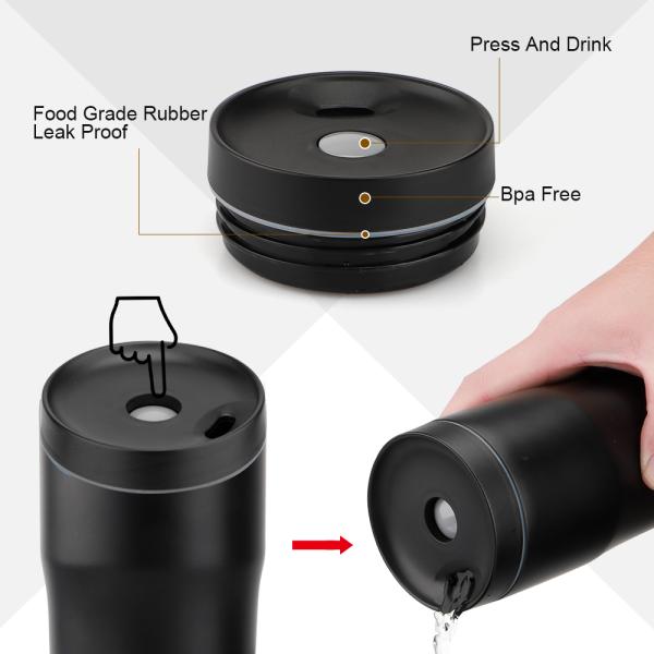 Customizable 16 oz stemless leak proof insulated vacuum sport tumbler mate black