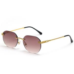Rectangle Retro Woman Metal Frame UV400 Square Rimless Sunglasses