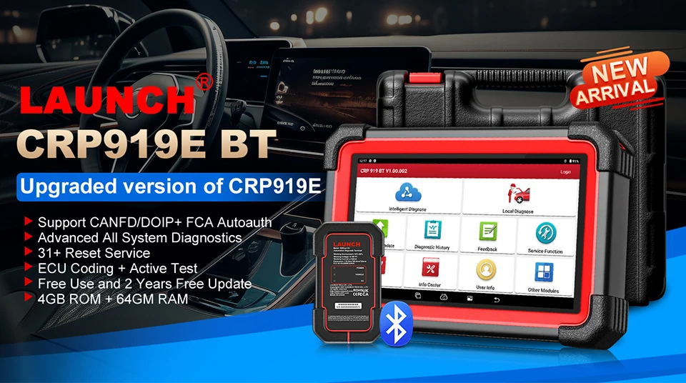LAUNCH X431 CRP919E / BT Car Diagnostic Tool Automotive OBD OBD2 Scanner Active Test ECU Coding CANFD DOIP 31+ Reset Cod