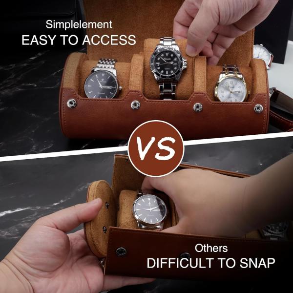 Watch Travel Case, Watch Roll for 3 Watches,Premium Faux Leather, Gift-box packaging【Brown】