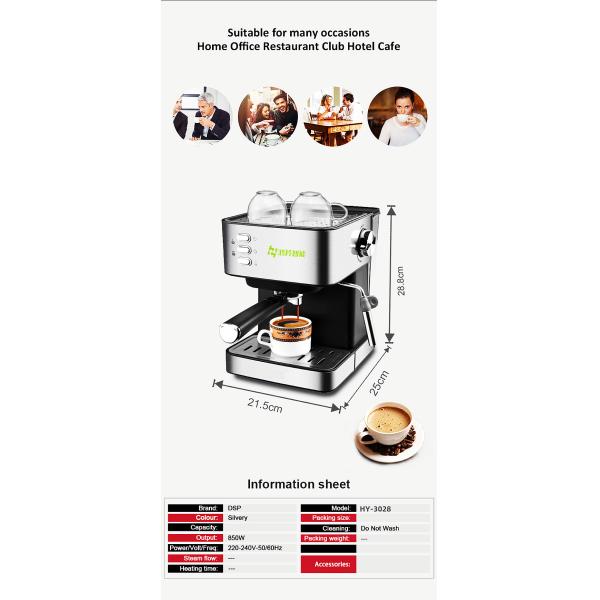 Portable Electric Espresso Coffee Machine Made of Stainless Steel for Home and Office