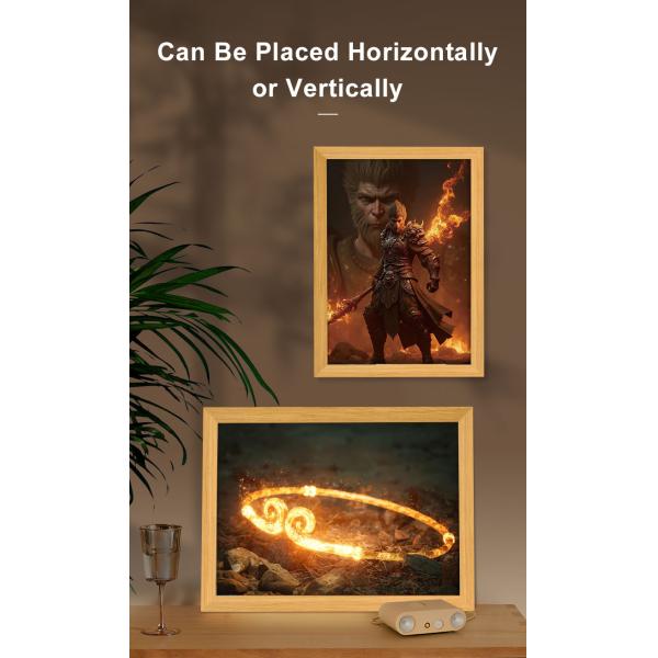 White Light Wood Frame Black Myth Monkey King Journey West Light Painting for Bedroom
