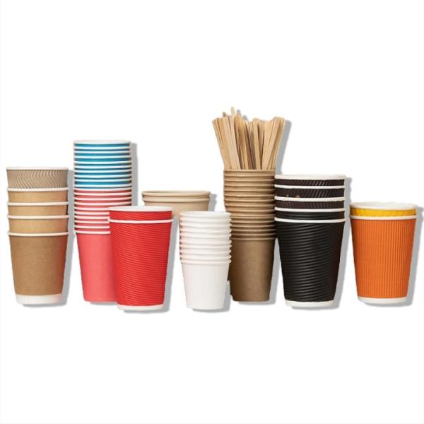 Custom Printed Logo Eco-Friendly Disposable Biodegradable Paper Cups Lids Double